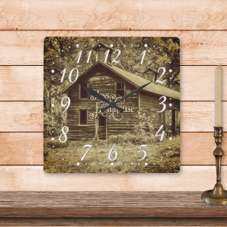 Bless This Farmhouse Vintage Square Wall Clock