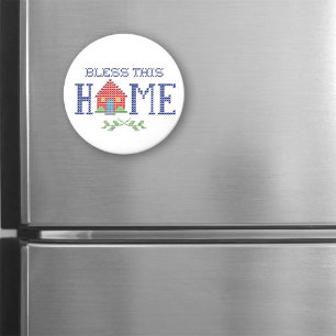 Bless This Home Cross Stitch Embroidery Magnet