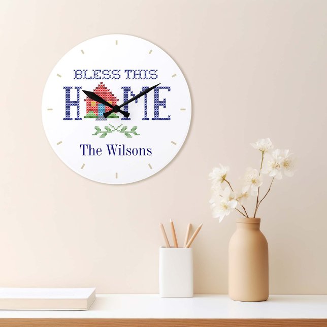 Bless This Home Cross Stitch Embroidery Wall Clock (This beautifully crafted clock adds a special feel to any room.)