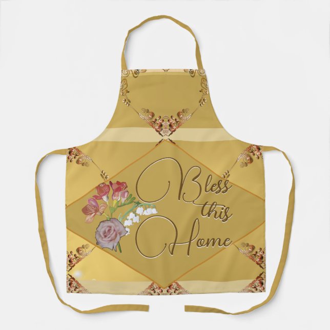 "Bless This Home" Golden Ochre Apron (Front)