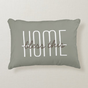Bless this Home Quote Olive Green Decorative Cushion