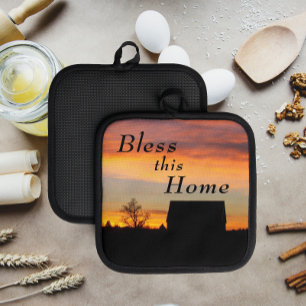 Bless This Home Sunset Silhouette Pot Holder