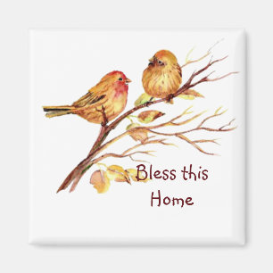 Bless this Home with Cute Sparrow Birds Magnet