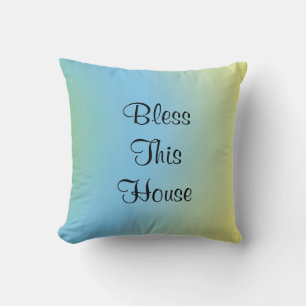 Bless This House Blue Yellow Square Cushion