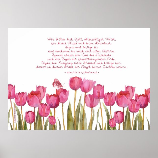 "bless this house" in German, tulips and butterfly Poster (Front)