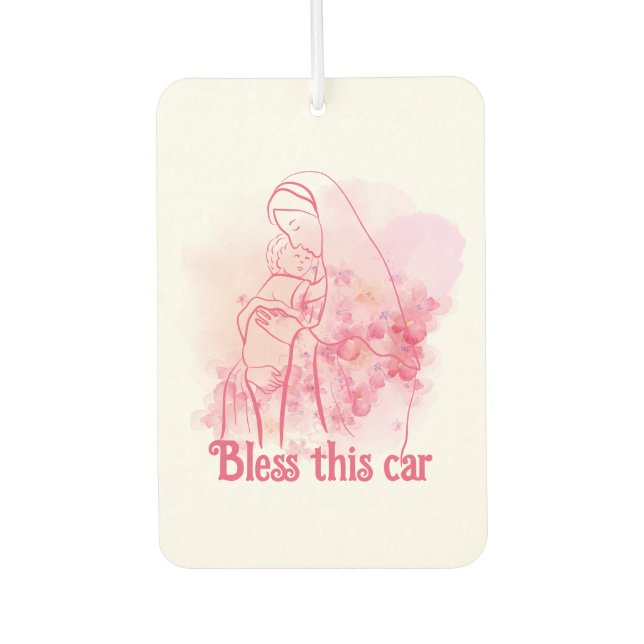 Bless this house Pink Floral Virgin Mary Jesus Car Air Freshener (Front)