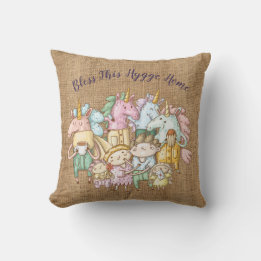 Bless This HYGGE Home Cosy Unicorn Family Burlap Cushion