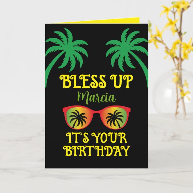 Bless Up Jamaican Happy Birthday Card (Yellow Flower)
