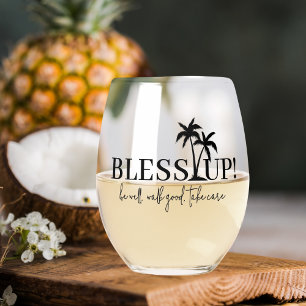 Bless Up! Jamaican Theme Stemless Wine Glass