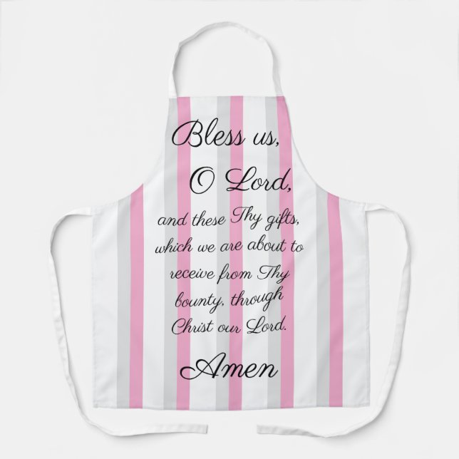 Bless us O Lord Pink Grey Print Apron (Front)