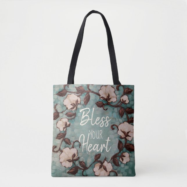 "Bless your Heart" Cotton Wreath Custom Tote Bag (Front)