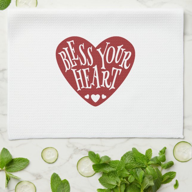 Bless Your Heart in Heart Tea Towel (Folded)