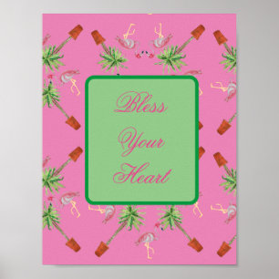 Bless Your Heart Pink Flamingo Flamingos art print