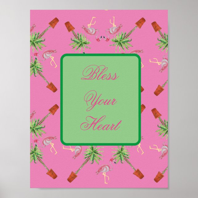 Bless Your Heart Pink Flamingo Flamingos art print (Front)