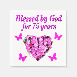BLESSED 75TH BIRTHDAY FLORAL DESIGN NAPKIN
