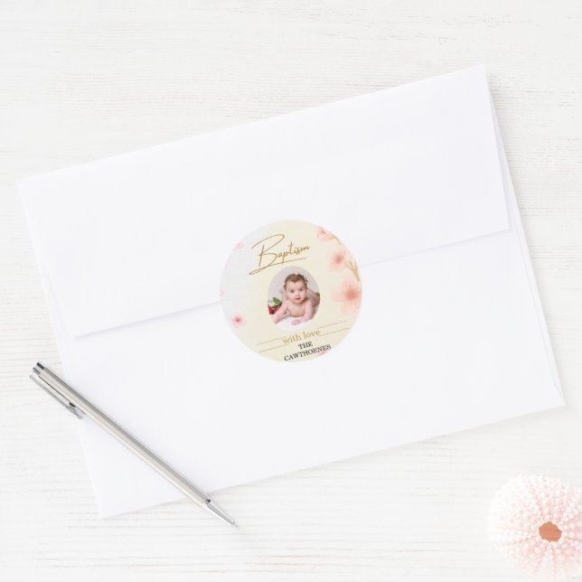"Blessed and Baptised: A Day to Remember" Classic Round Sticker (Envelope)