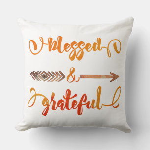 blessed and grateful thanksgiving cushion