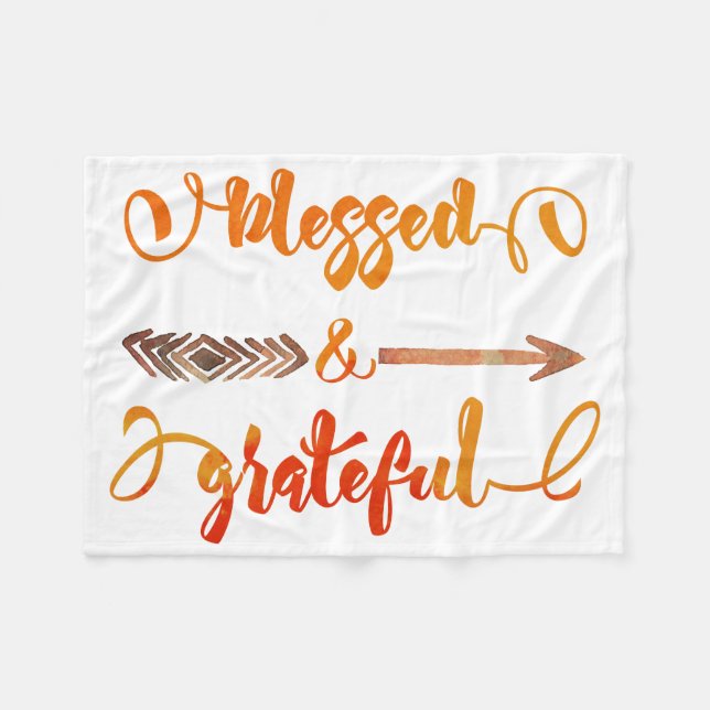 blessed and grateful thanksgiving fleece blanket (Front (Horizontal))
