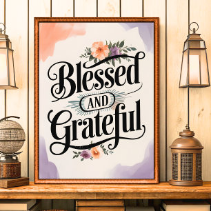 Blessed and Grateful Vintage Christian Wall Art
