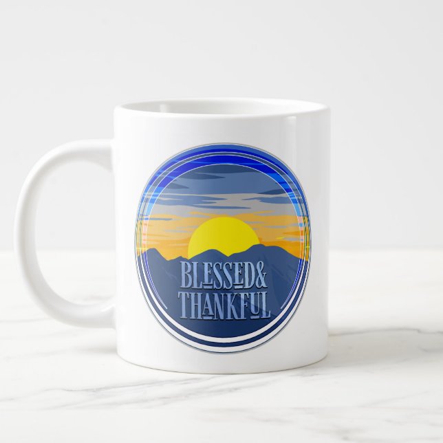 Blessed and Thankful Large Coffee Mug (Left)