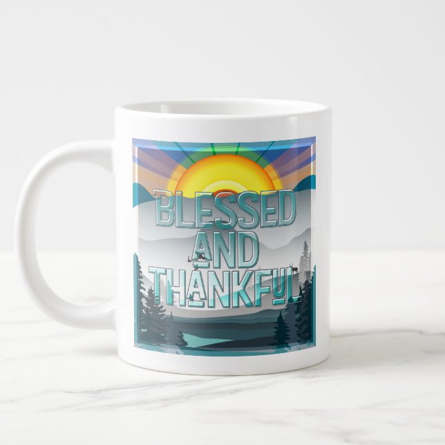 Blessed and Thankful  Large Coffee Mug (Left)
