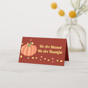 Blessed and Thankful Thanksgiving Fall Pumpkin Place Card