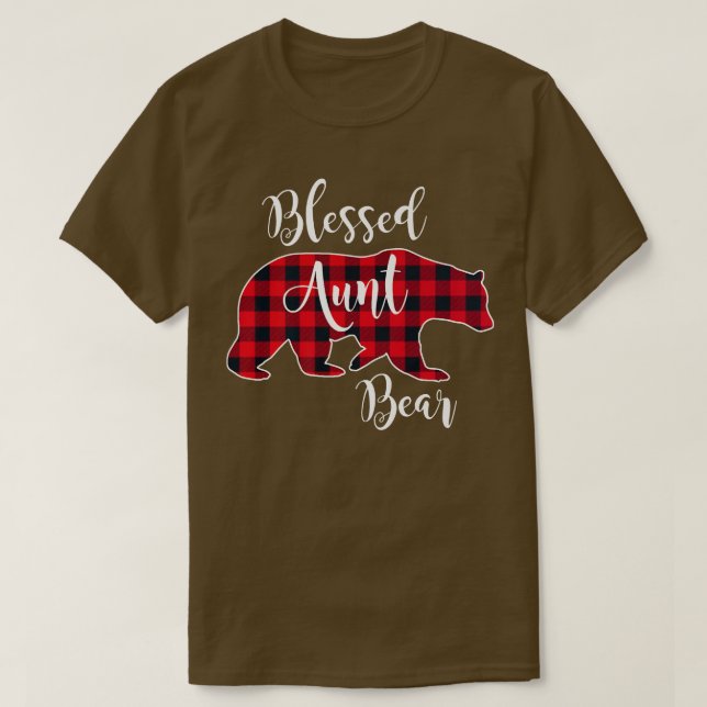Blessed Aunt Bear Buffalo Check Plaid Pattern Aunt T-Shirt (Design Front)