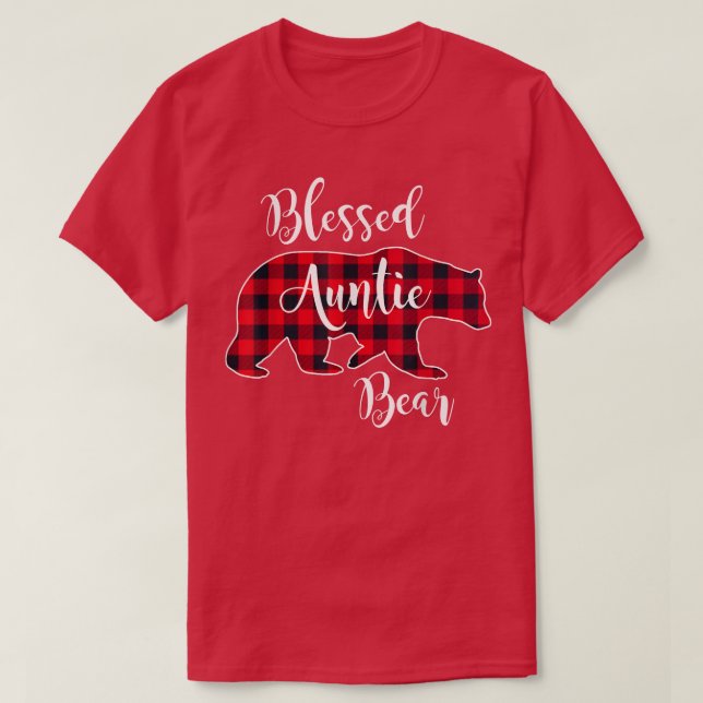 Blessed Auntie Bear Buffalo Check Plaid Pattern Au T-Shirt (Design Front)