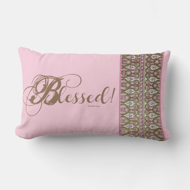 Blessed! Banded Throw Pillow (Pink) (Front)