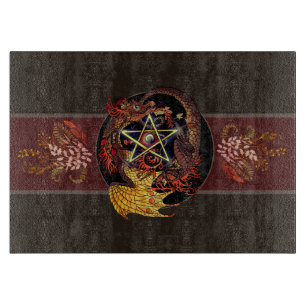 Blessed Be Art Nouveau Pentacle Dragon Cutting Board