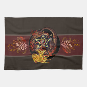 Blessed Be Art Nouveau Pentacle Dragon  Kitchen To Tea Towel