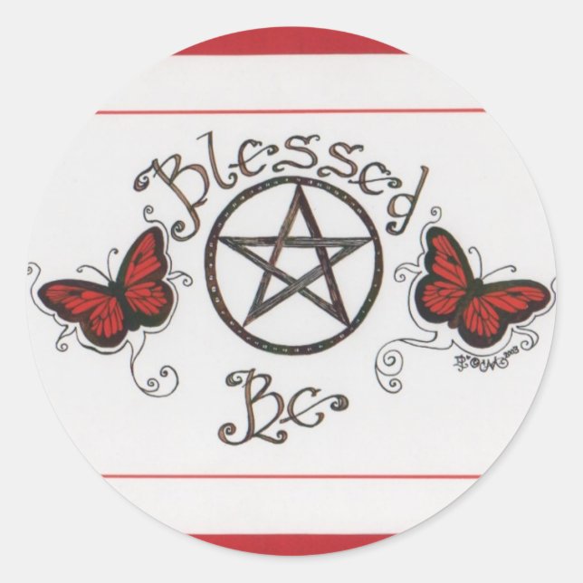 Blessed Be Butterfly and Pentacle Round Sticker (Front)