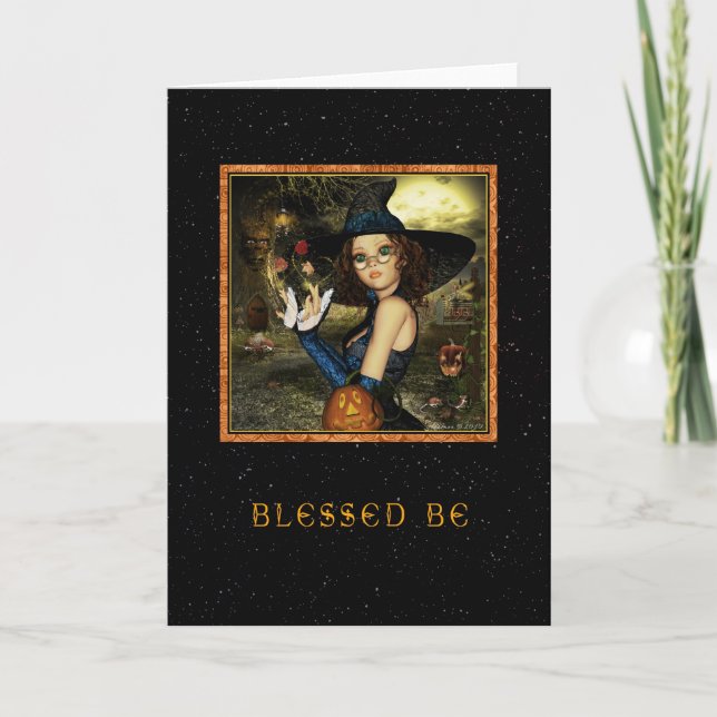 Blessed Be - Cute Witch Star Sky Card (Front)