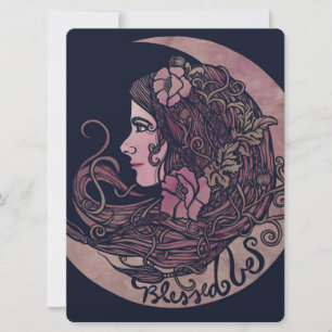 Blessed Be Moon Goddess Pagan Art Holiday Card