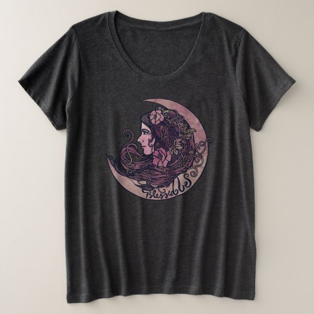 Blessed Be Moon Goddess Pagan Art Plus Size T-Shirt (Design Front)