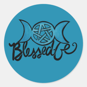Blessed Be Pagan Triple Moon Pentagram Classic Round Sticker