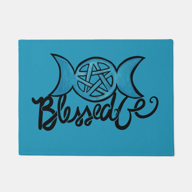 Blessed Be Pagan Triple Moon Pentagram Doormat (Front)