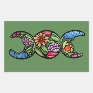 "Blessed Be" Triple Moon Bloom Rectangular Sticker