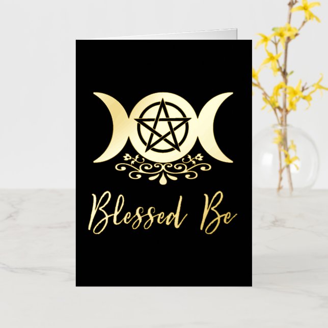 Blessed Be Triple Moon Goddess  Foil Holiday Card (Yellow Flower)