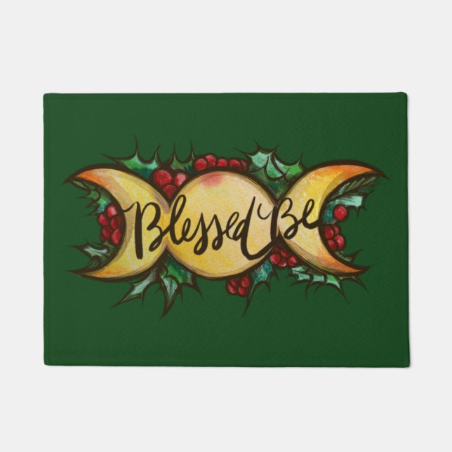 Blessed Be Triple Moon Goddess Holly Yule          Doormat (Front)