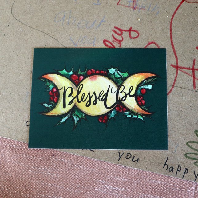 Blessed Be Triple Moon Goddess Holly Yule    Holiday Postcard (Creator Uploaded)