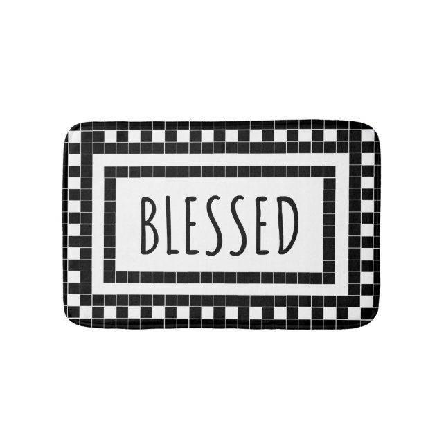 Blessed Black and White Tile Design  Bath Mat (Front)