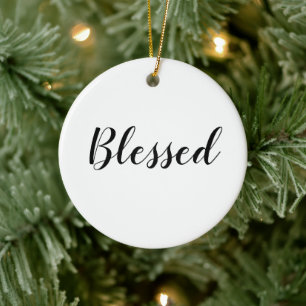 Blessed black white custom script cute Christmas Ceramic Tree Decoration