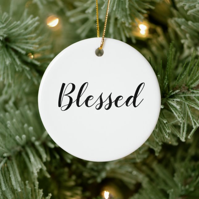 Blessed black white custom script cute Christmas Ceramic Tree Decoration (Tree)