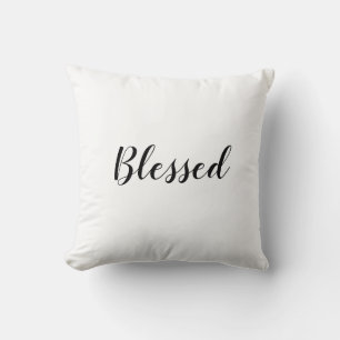Blessed black white custom script text cute cushion