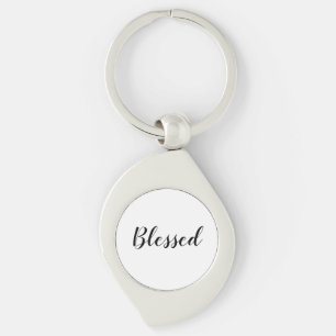 Blessed black white custom script text cute key ring