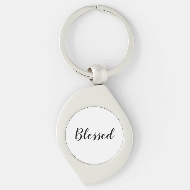 Blessed black white custom script text cute key ring (Front)