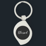 Blessed black & white custom script text cute key ring<br><div class="desc">Blessed black and white custom script calligraphy cute keychain.
Elegant,  modern design.
Customisable text.</div>