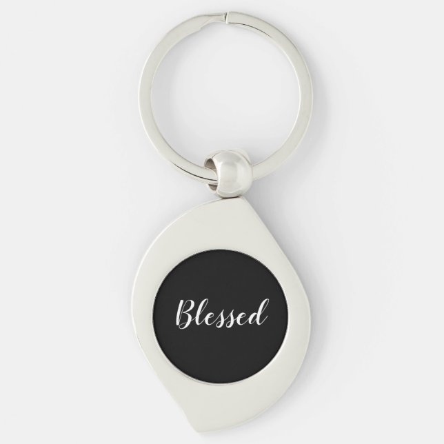 Blessed black & white custom script text cute key ring (Front)