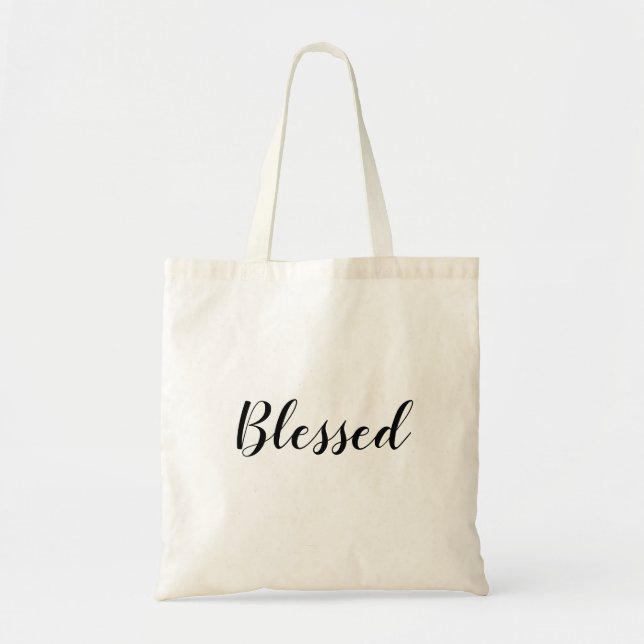 Blessed black white custom script text cute tote bag (Front)